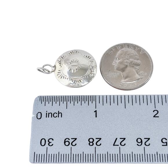 Round Disk With Hand Stamped Pendant | Vintage Sterling Silver 925 Charm - Picture 5 of 6